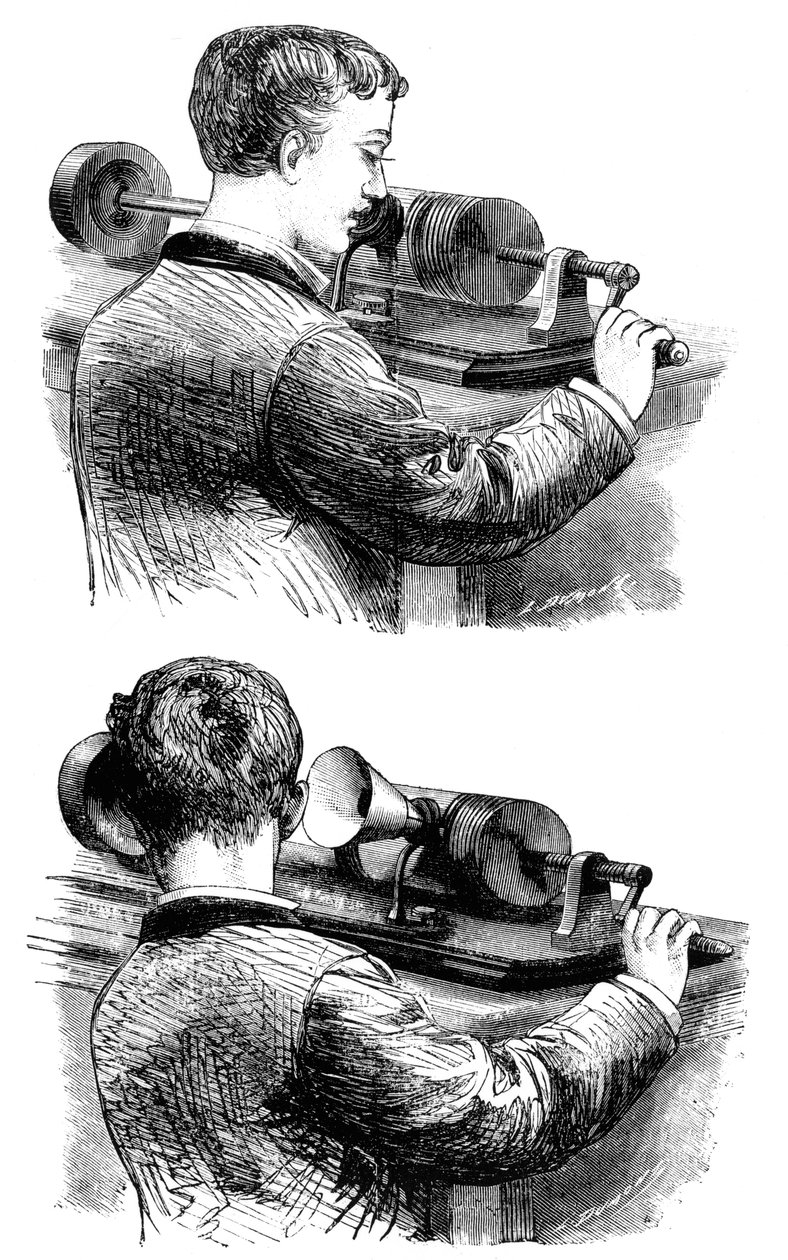 İlk Edison Fonografı ile kayıt yapmak ve dinlemek, 1878 by Unbekannt