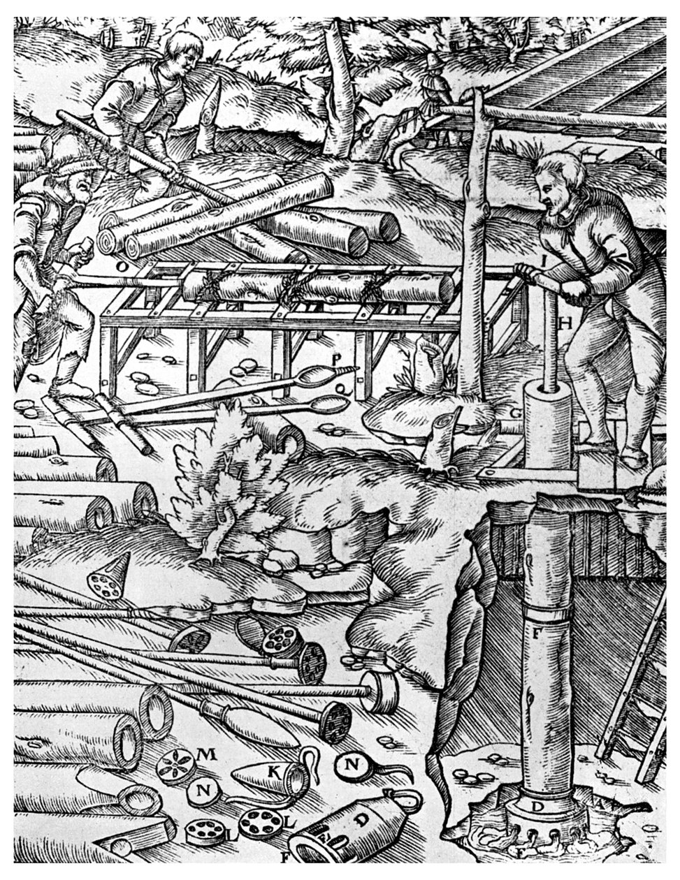 Buhar makinesi günlerinden önce madenleri boşaltmak için karaağaç pompaları yapmak ve kullanmak, 1556 1956 by Unbekannt