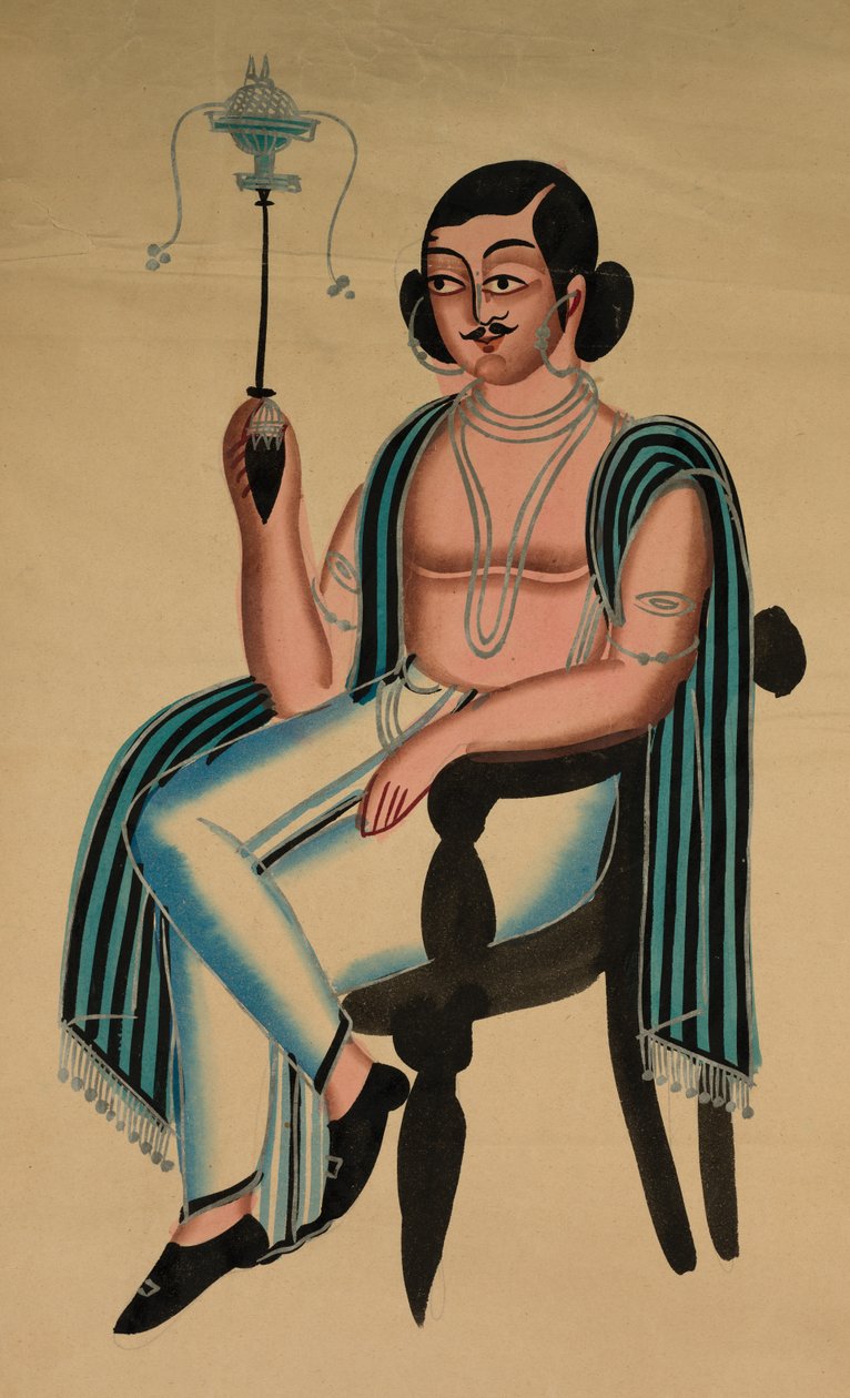 Avrupa Sandalyesinde Oturan Adam Margila Pipo İçiyor, c. 1880. by Unbekannt