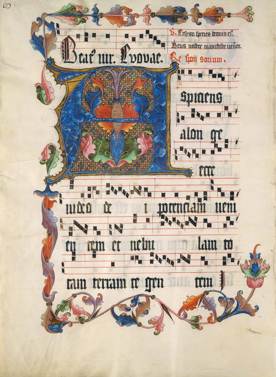 Baş Harfi A ile El Yazması Yaprağı, bir Antiphonary
