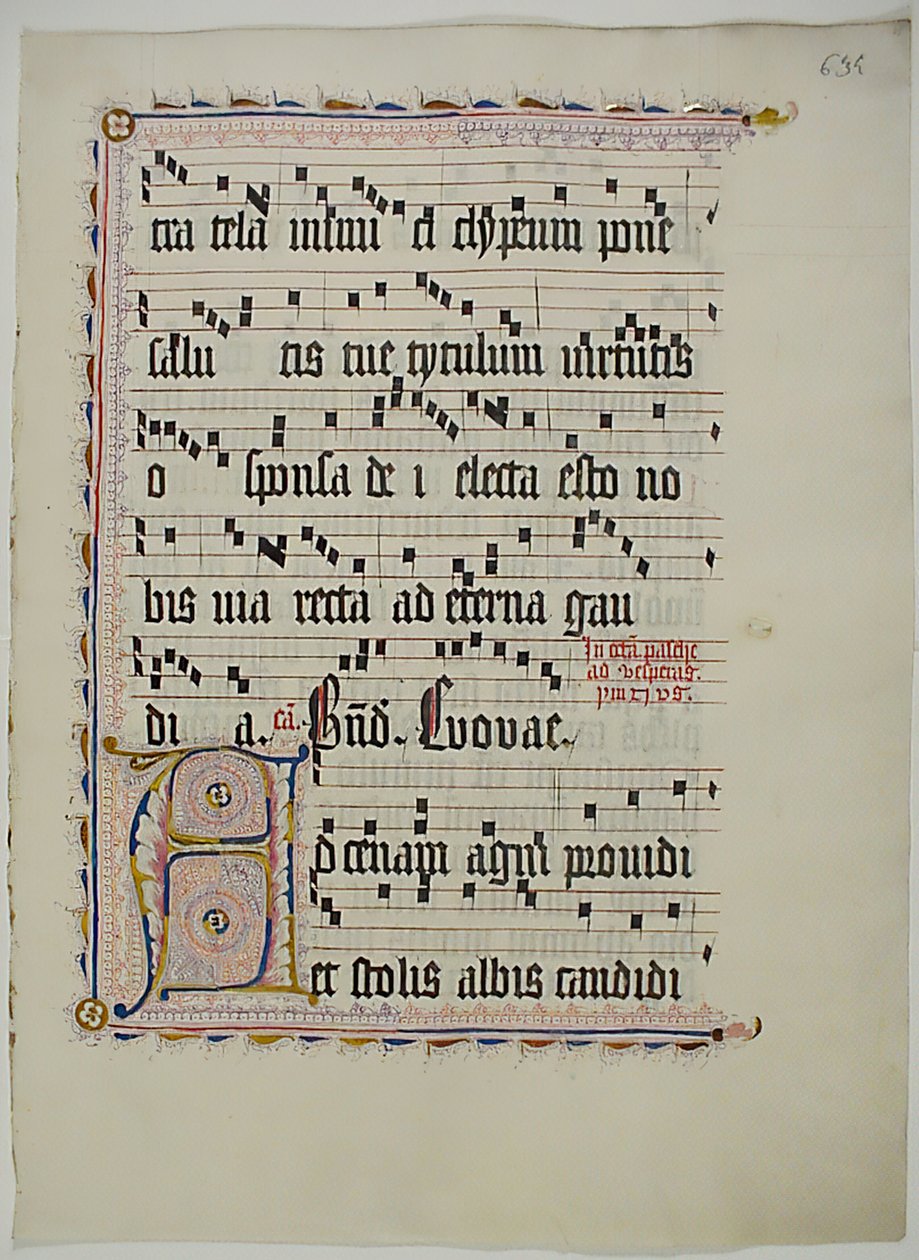 Baş Harfi A ile El Yazması Yaprağı, bir Antiphonary