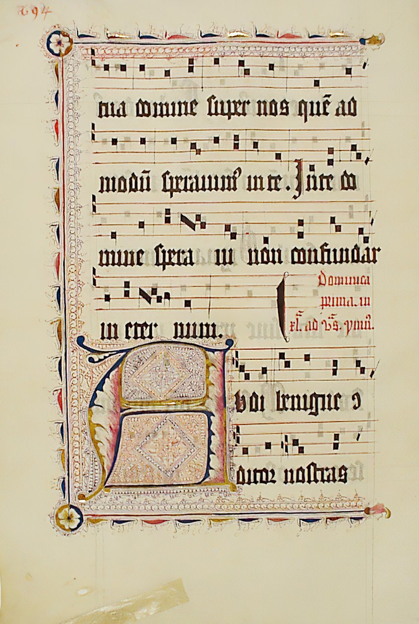 Baş Harfi A ile El Yazması Yaprağı, bir Antiphonary