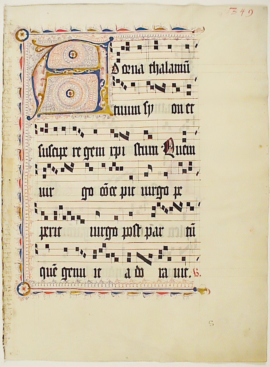 Baş Harfi A ile El Yazması Yaprağı, bir Antiphonary