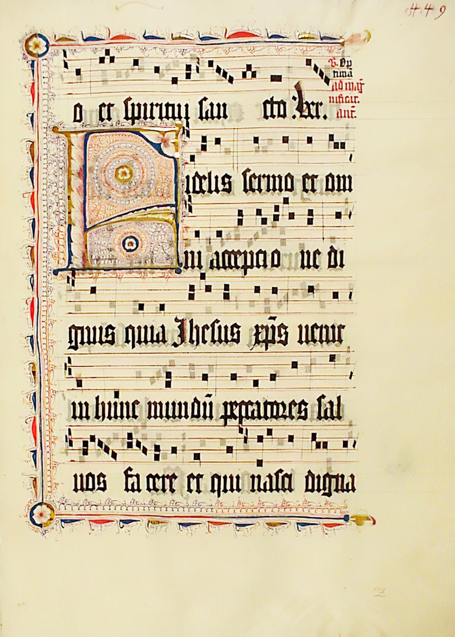 Bir Antiphonary, Almanca, 15. yüzyılın ikinci çeyreğine ait Baş Harfi F ile El Yazması Yaprağı. by Unbekannt