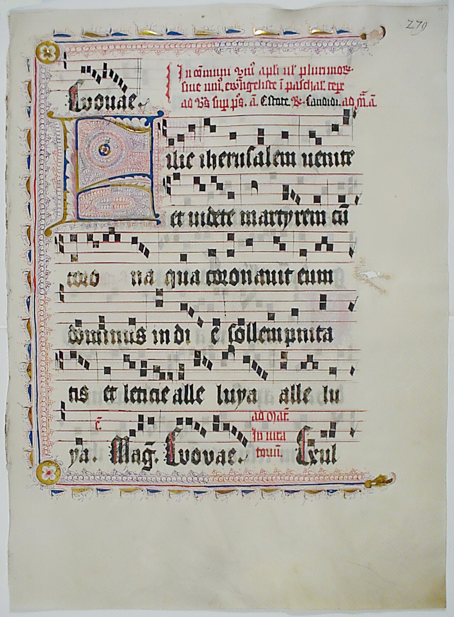 Bir Antiphonary, Almanca, 15. yüzyılın ikinci çeyreğine ait Baş Harfi F ile El Yazması Yaprağı. by Unbekannt