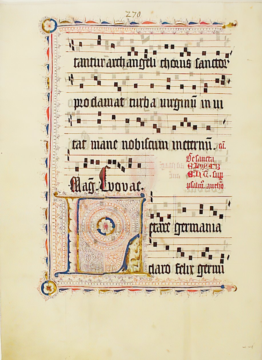 Bir Antiphonary, Almanca, 15. yüzyılın ikinci çeyreğinden baş harfi L olan El Yazması Yaprağı. by Unbekannt