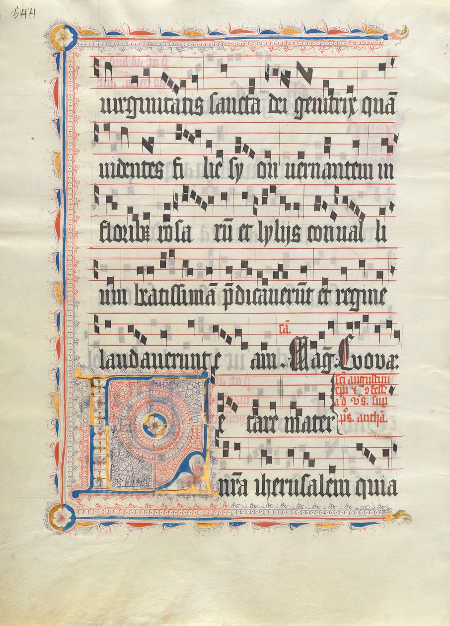 Bir Antiphonary, Almanca, 15. yüzyılın ikinci çeyreğinden baş harfi L olan El Yazması Yaprağı. by Unbekannt
