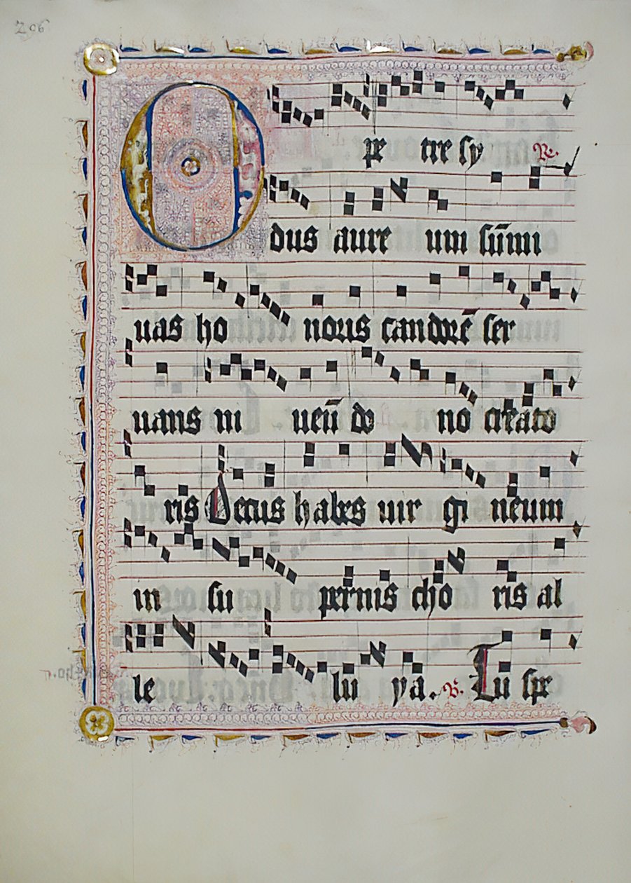 Bir Antiphonary, Almanca, 15. yüzyılın ikinci çeyreğinden Baş Harfi ile El Yazması Yaprağı. by Unbekannt