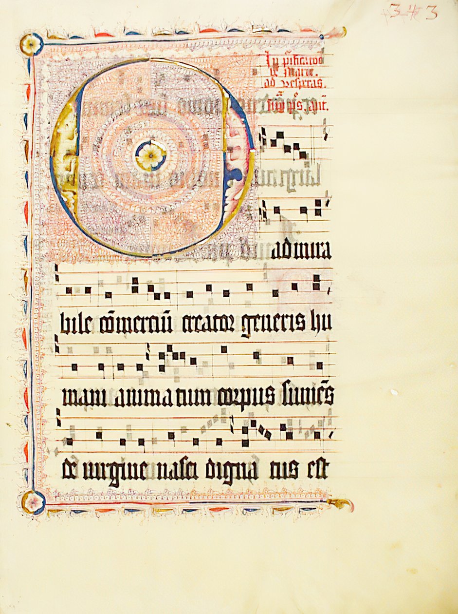 Bir Antiphonary, Almanca, 15. yüzyılın ikinci çeyreğinden Baş Harfi ile El Yazması Yaprağı. by Unbekannt