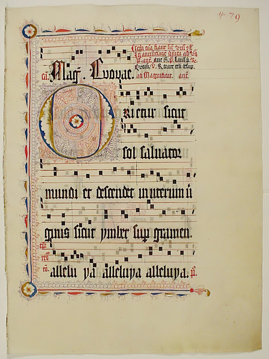 Bir Antiphonary, Almanca, 15. yüzyılın ikinci çeyreğinden Baş Harfi ile El Yazması Yaprağı. by Unbekannt