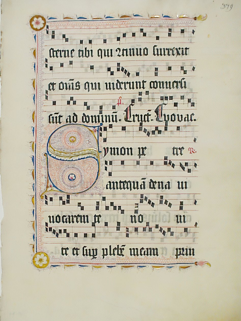 Bir Antiphonary, Almanca, 15. yüzyılın ikinci çeyreğine ait Baş Harfi S ile El Yazması Yaprağı. by Unbekannt