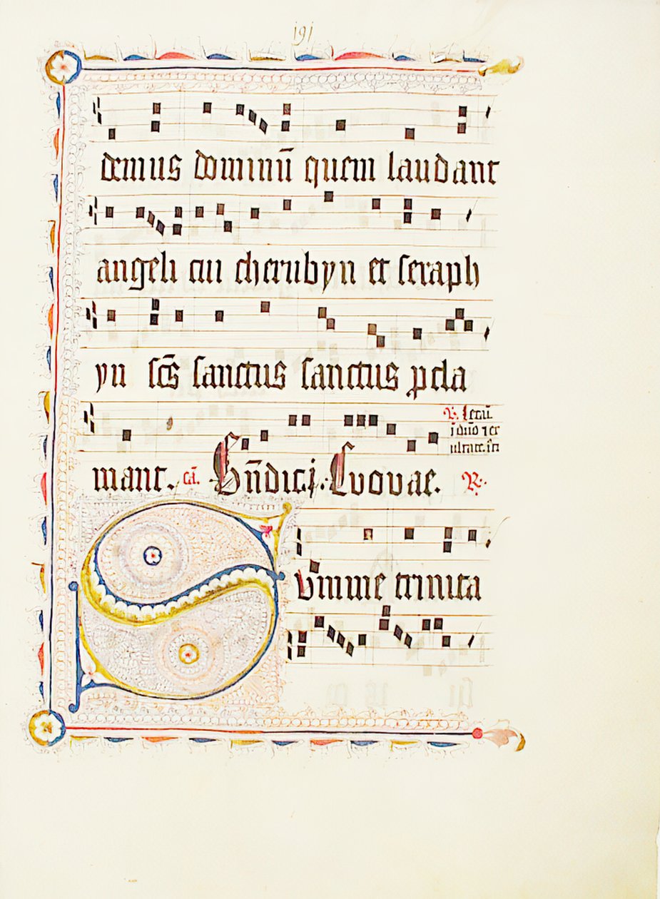 Bir Antiphonary, Almanca, 15. yüzyılın ikinci çeyreğine ait Baş Harfi S ile El Yazması Yaprağı. by Unbekannt