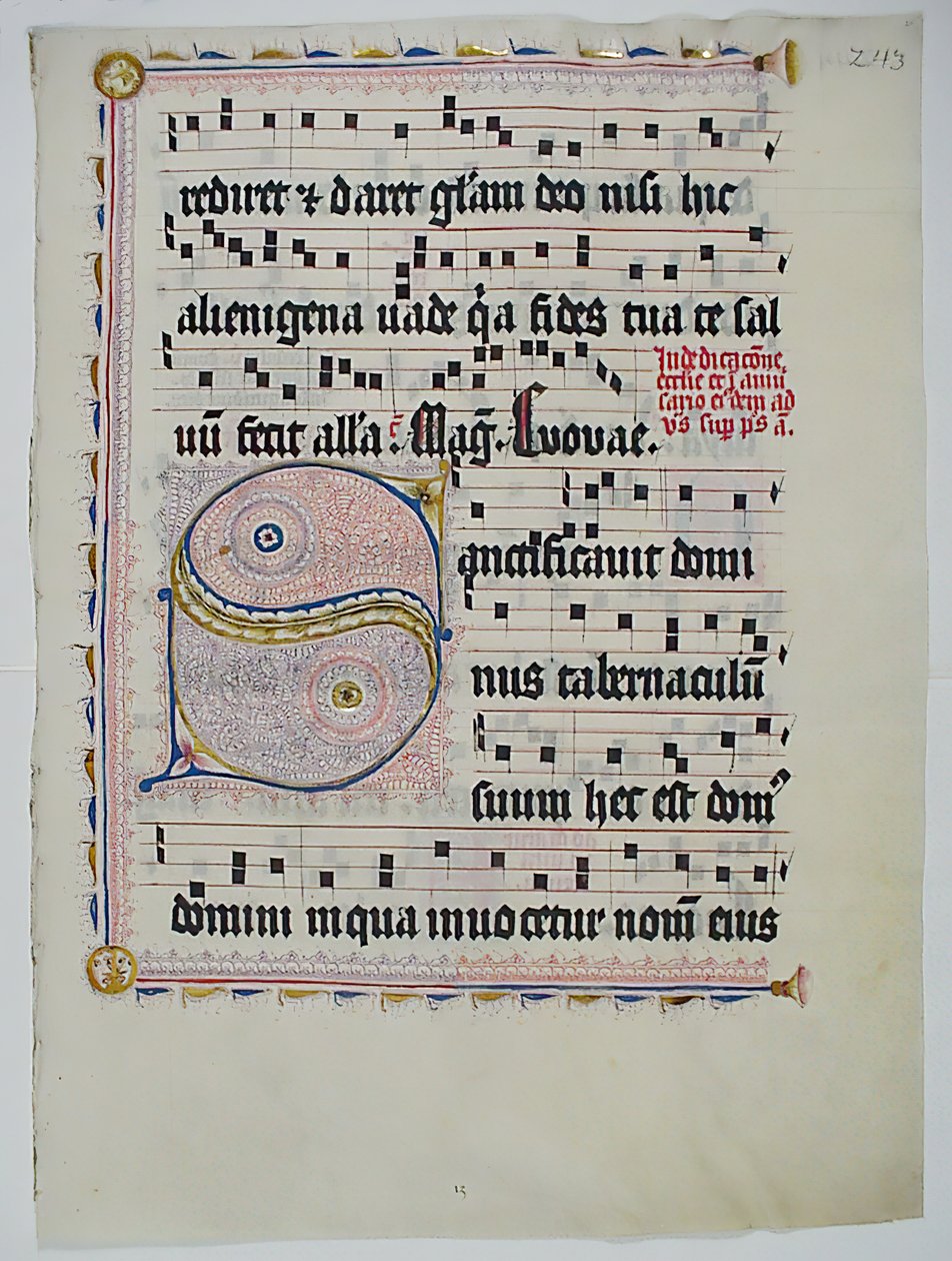 Bir Antiphonary, Almanca, 15. yüzyılın ikinci çeyreğine ait Baş Harfi S ile El Yazması Yaprağı. by Unbekannt