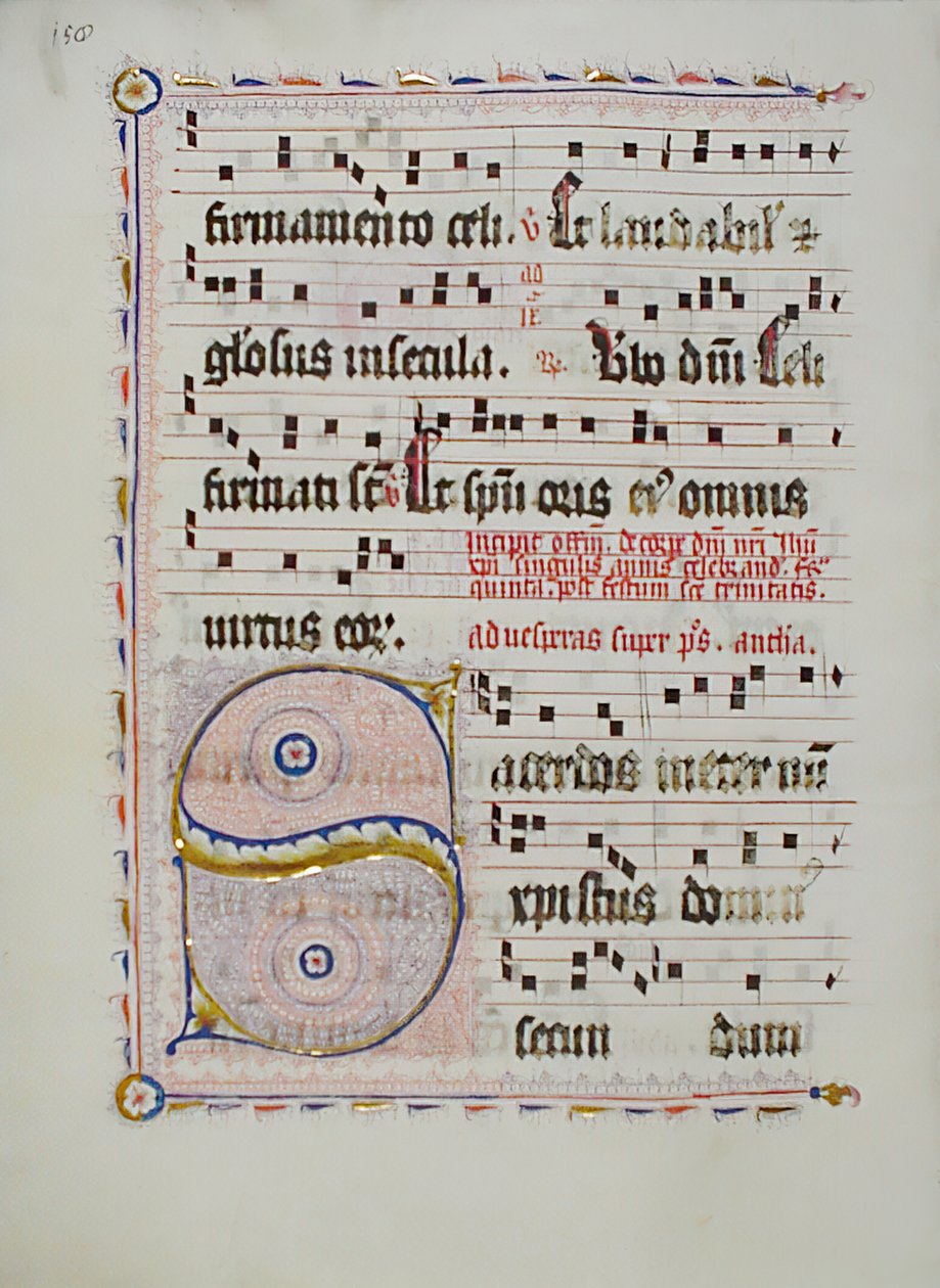 Bir Antiphonary, Almanca, 15. yüzyılın ikinci çeyreğine ait Baş Harfi S ile El Yazması Yaprağı. by Unbekannt