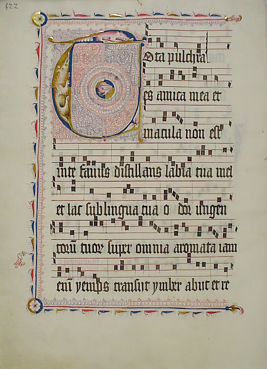 Bir Antiphonary, Almanca, 15. yüzyılın ikinci çeyreğine ait Baş Harfi ile El Yazması Yaprağı. by Unbekannt