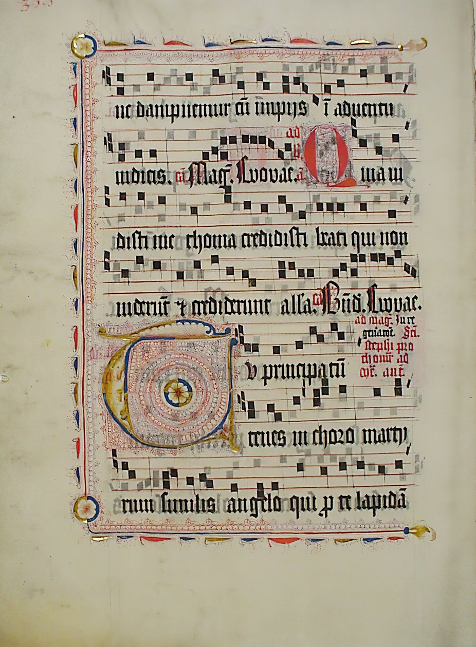 Bir Antiphonary, Almanca, 15. yüzyılın ikinci çeyreğine ait Baş Harfi ile El Yazması Yaprağı. by Unbekannt