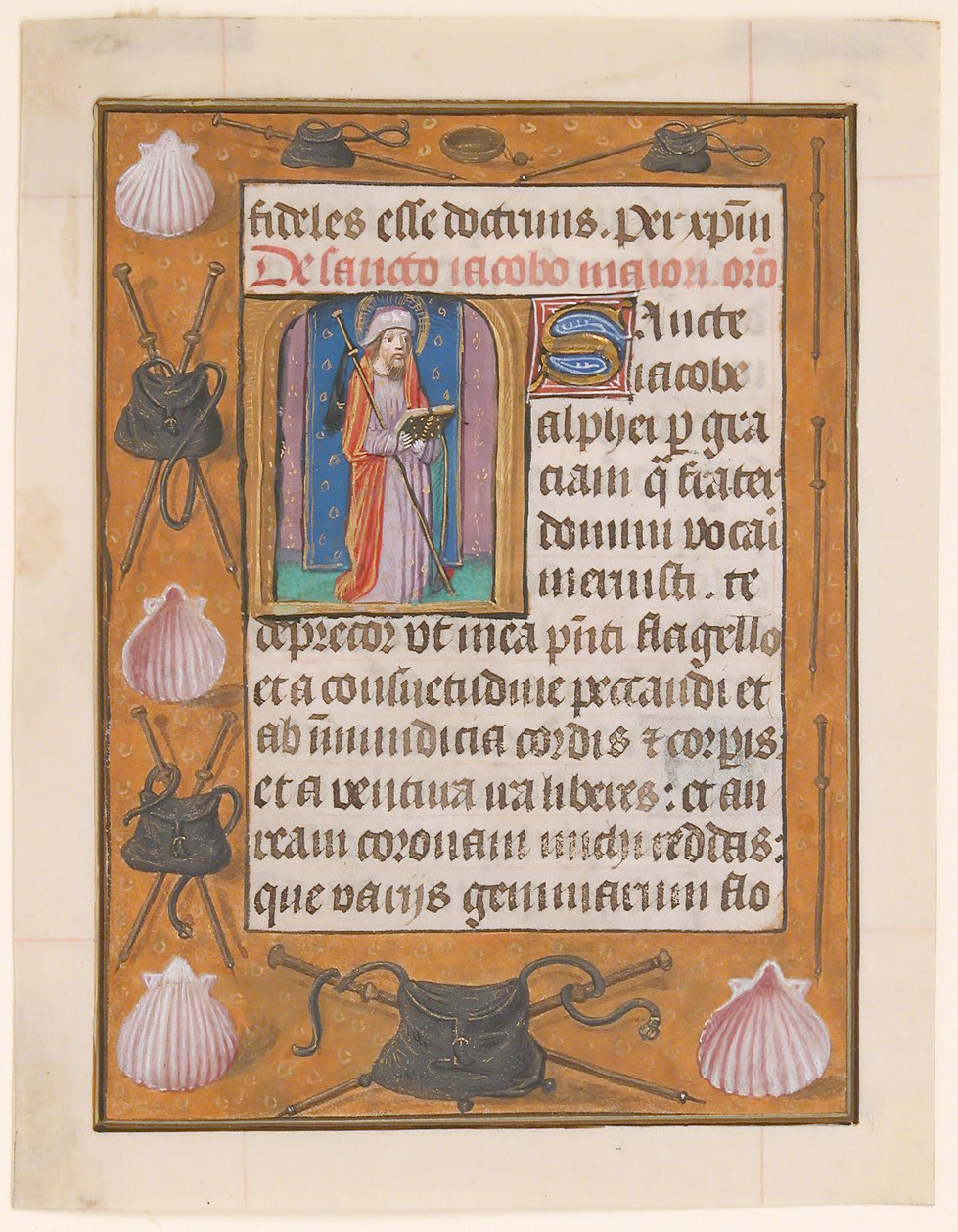 Büyük Aziz James ile El Yazması Yaprağı, Bir Saatler Kitabından, ca. 1500. by Unbekannt