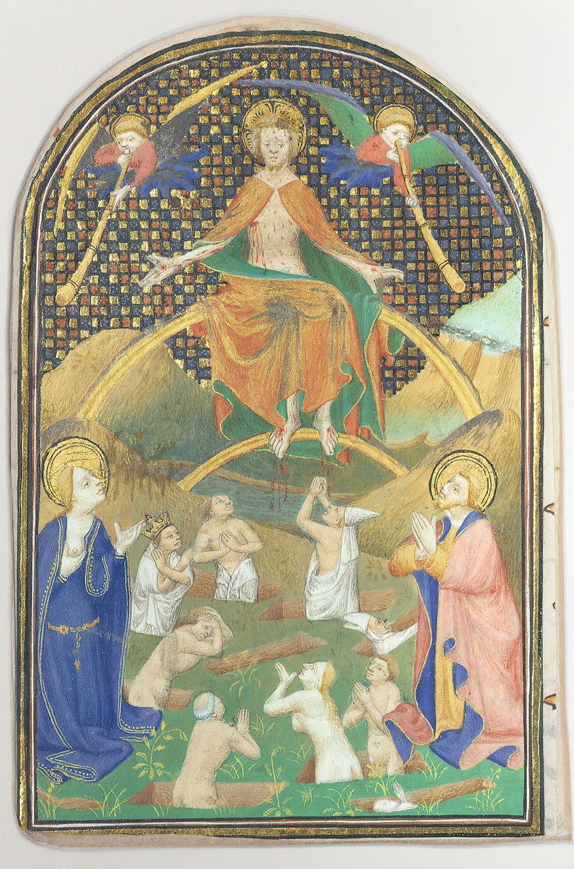 Saatler Kitabından Son Yargı ile El Yazması Yaprağı, Fransızca, yakl. 1400. by Unbekannt