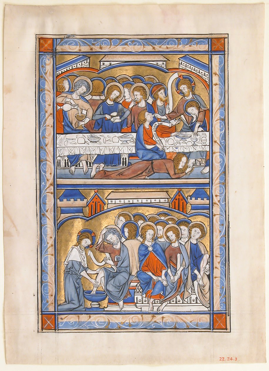 Son Akşam Yemeği ile El Yazması Yaprağı ve Havarilerin Ayaklarının Yıkanması Yaprağı..., yakl. 1250-70. by Unbekannt