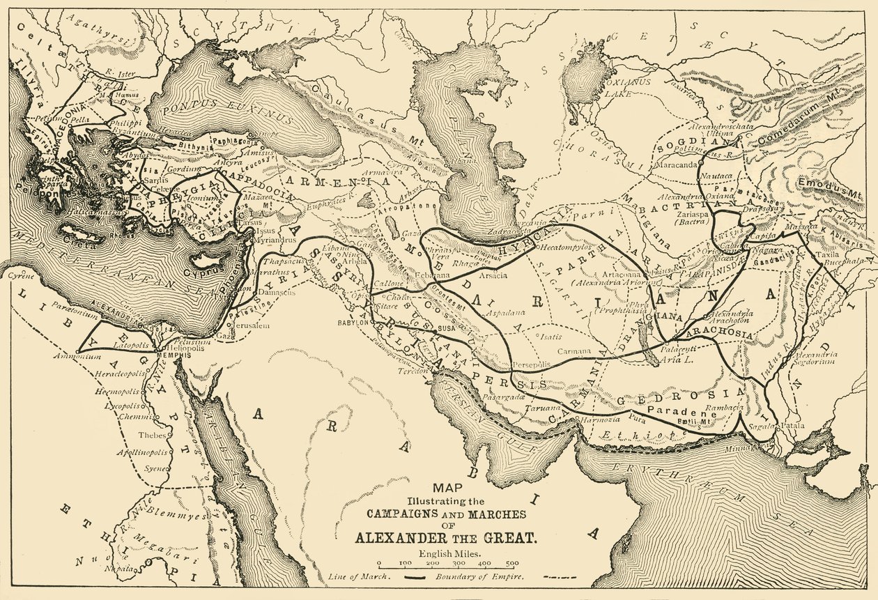 Büyük İskender'in Seferlerini ve Yürüyüşlerini Gösteren Harita, 1890. by Unbekannt