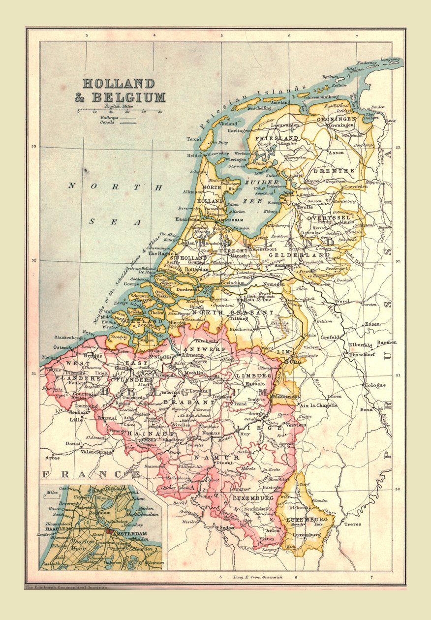 Hollanda ve Belçika haritası, 1902. by Unbekannt