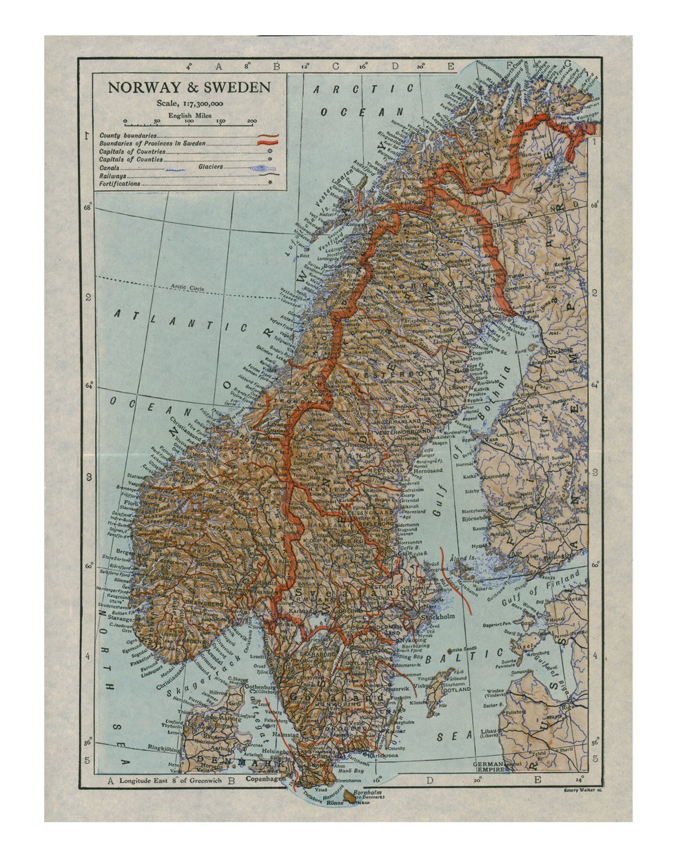 Norveç ve İsveç haritası, c19. yüzyıl by Unbekannt