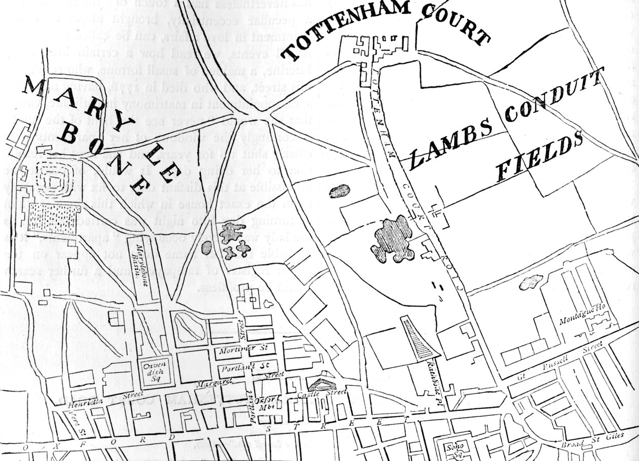 Rathbone Place Haritası ve çevresi, Westminster, Londra, 1746 1878 by Unbekannt