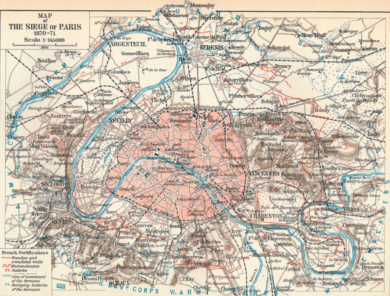 Paris Kuşatması Haritası, 1870-71, 1907 by Unbekannt