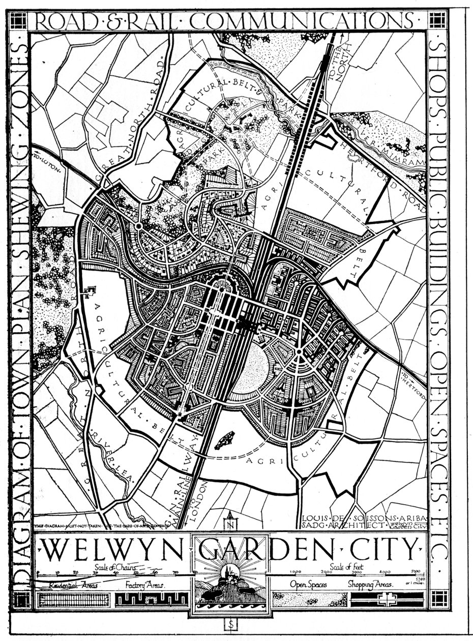 Welwyn Garden City Haritası, Hertfordshire, İngiltere, 1926 by Unbekannt