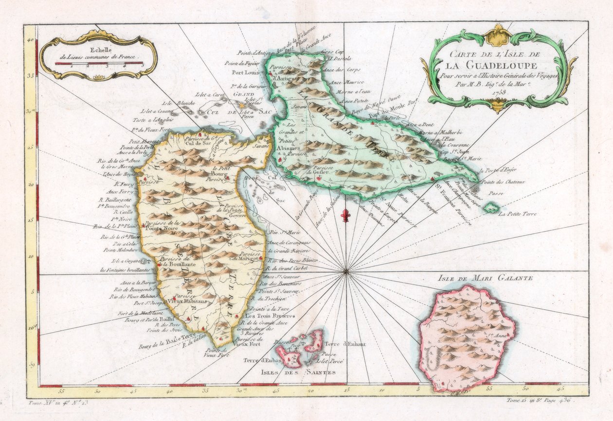 Karayip adası Guadeloupe, c1764 haritası by Unbekannt