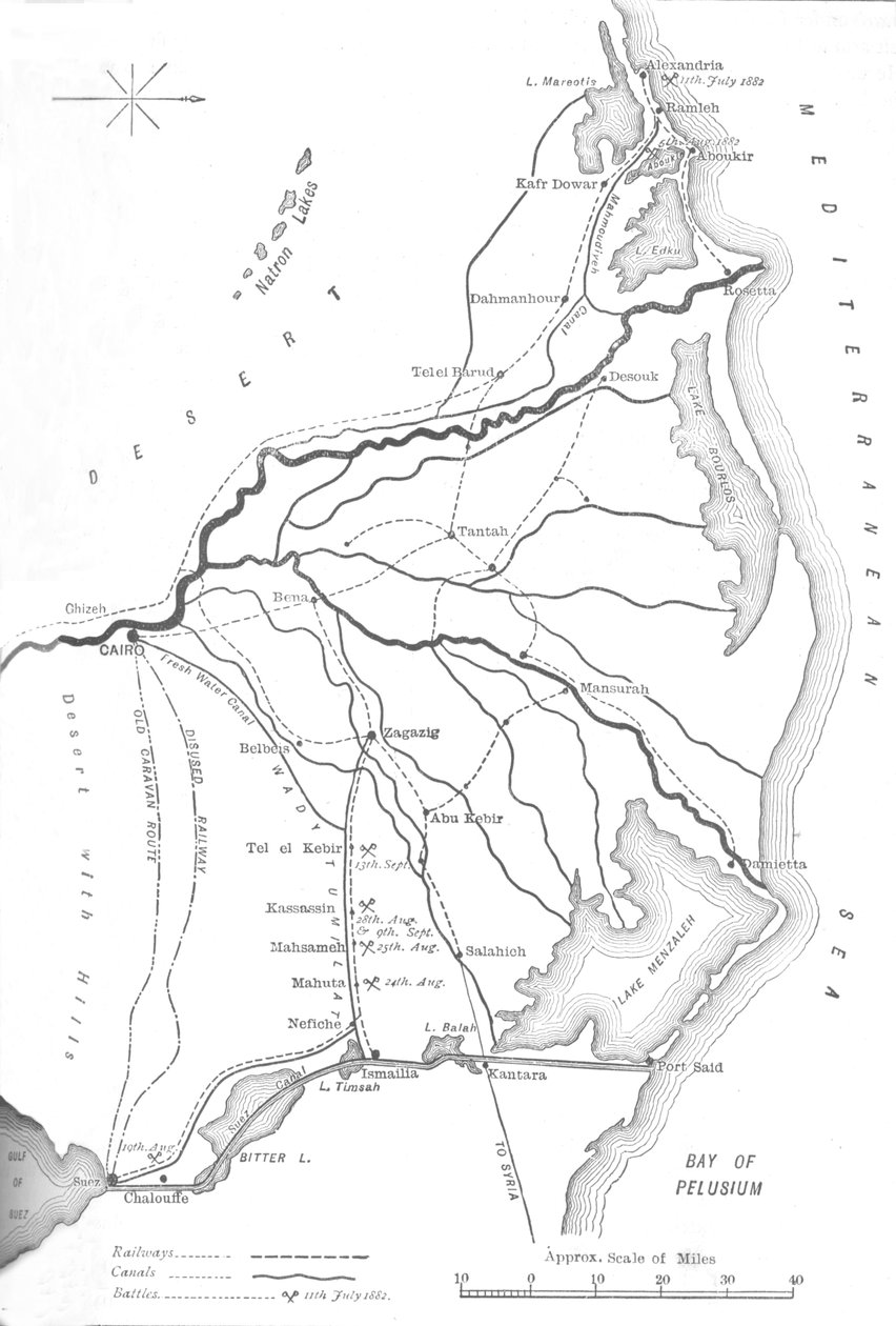 Nil Deltası Haritası, Mısır Seferinde Stratejik Noktalar, 1882, c1882-85 by Unbekannt