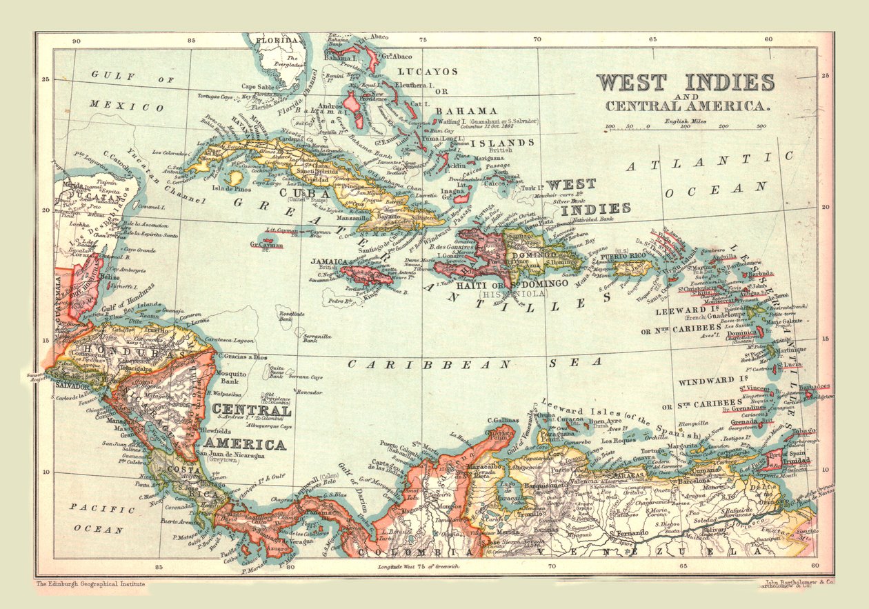 Batı Hint Adaları ve Orta Amerika Haritası, 1902. by Unbekannt