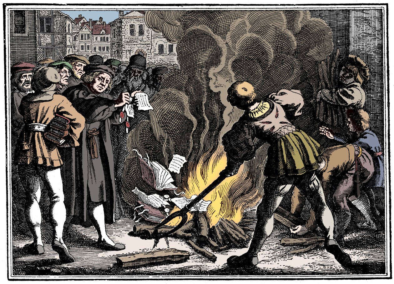 Martin Luther, Papalık Boğasını yakıyor, 1520 by Unbekannt
