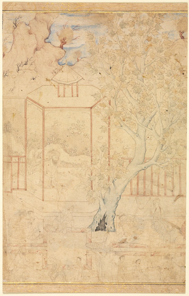 Bir Bahçe Köşkünde Usta ve Mürit, Tek Sayfa İllüstrasyon, c. 1570-1590