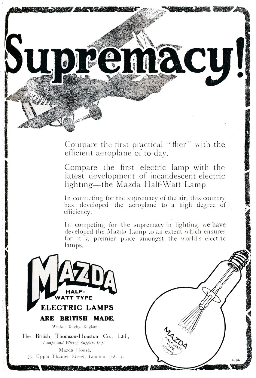 Mazda Yarım Watt Tip Elektrik Lambaları İlanı, 1919 by Unbekannt
