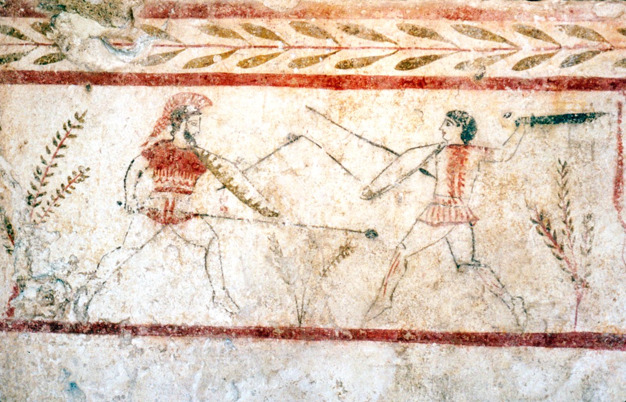 Mızrakla savaşan adamlar, Paestum, MÖ 4. yy. by Unbekannt