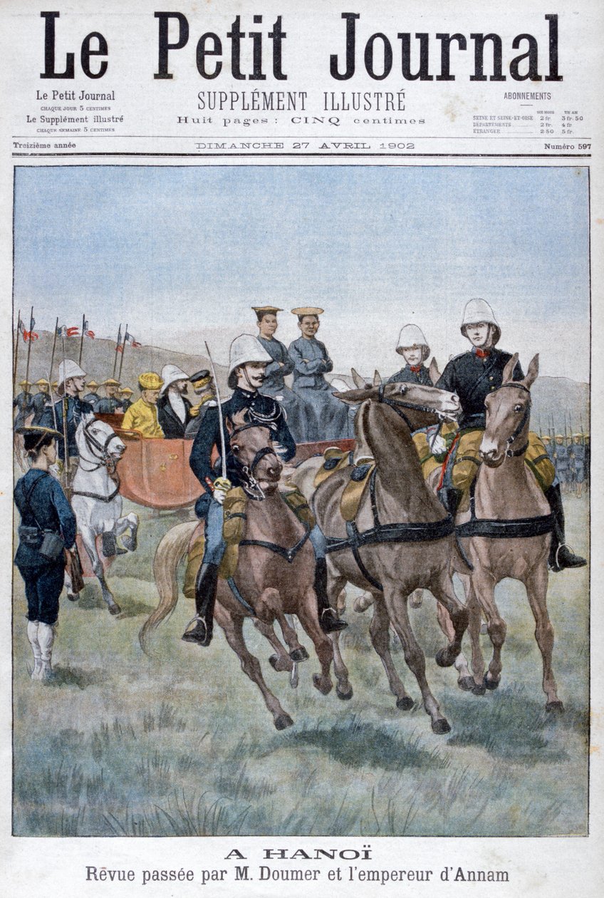 Paul Doumer ve Annam İmparatoru, Hanoi, Çinhindi, 1902 tarafından yapılan askeri inceleme by Unbekannt