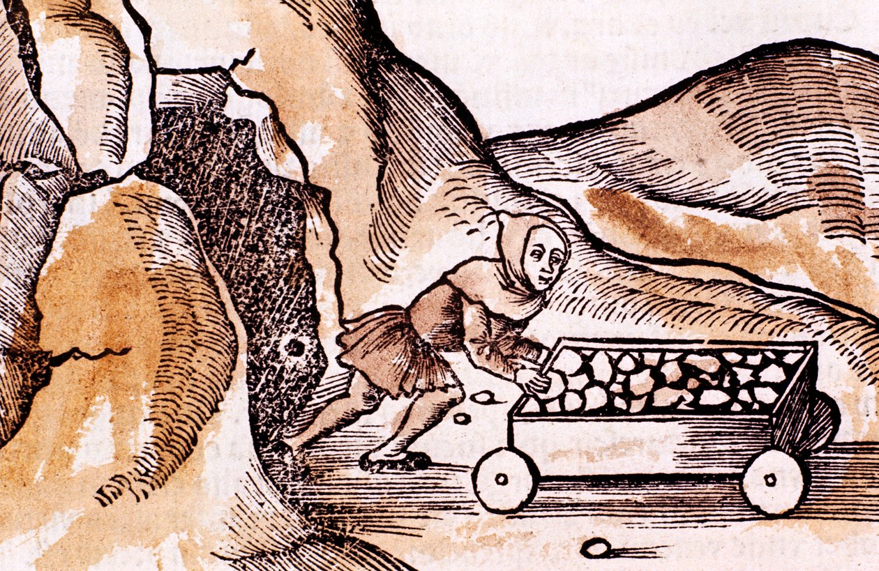 Maden girişinden bir arabayı iten madenci, 1508 by Unbekannt