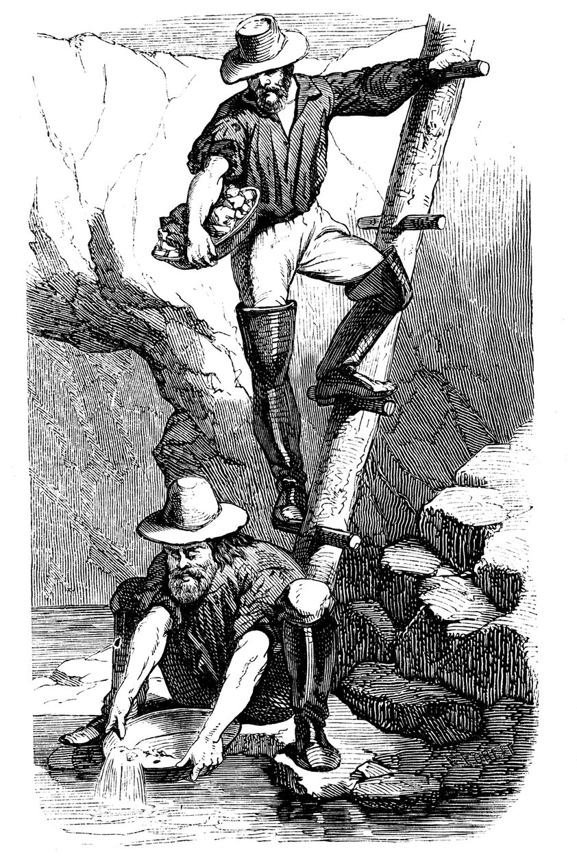 California Gold Rush sırasında altın arayan madenciler, 1849 by Unbekannt