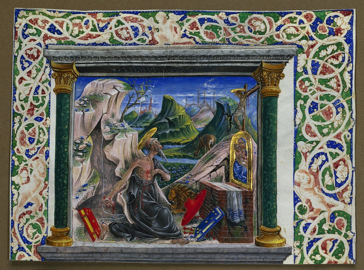 Bir El Yazmasından Kesilmiş Minyatür: Vahşi Doğada Aziz Jerome, c. 1500. by Unbekannt