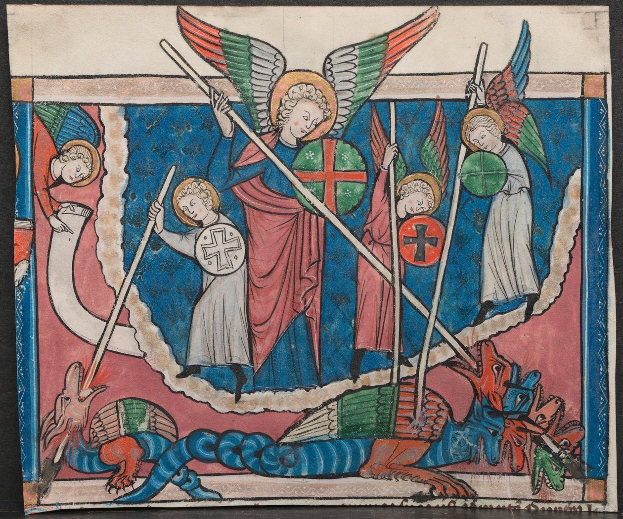 Kıyamet El Yazmasından Minyatür: Cennetteki Savaş, c. 1295. by Unbekannt