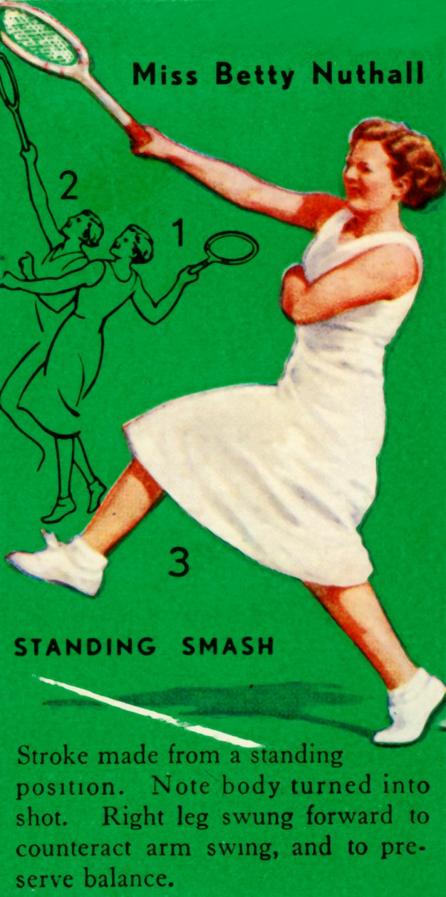 Bayan Betty Nuthall - Ayakta Smash, c1935. by Unbekannt