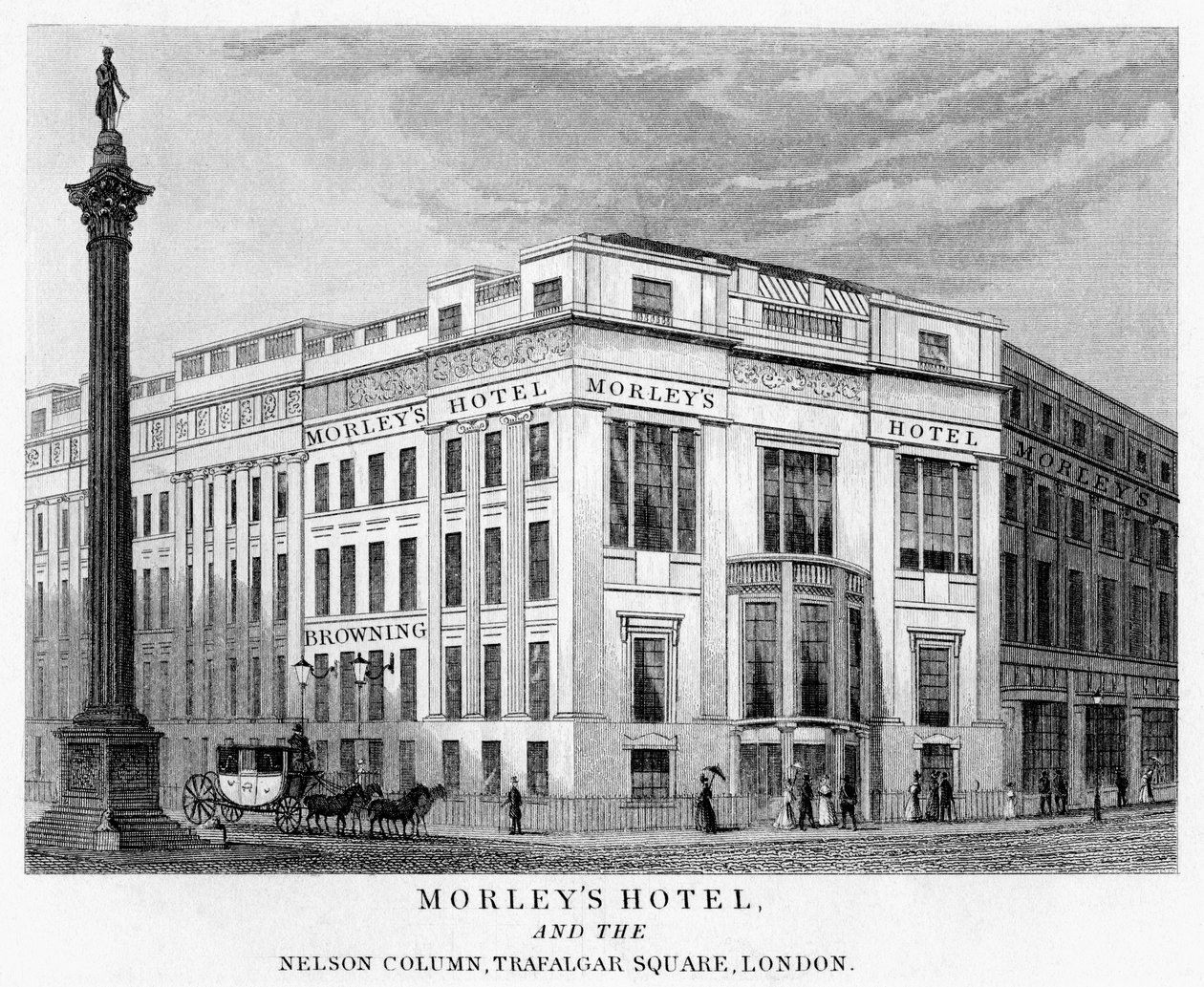 Morleys Hotel ve Nelsons Sütunu, Trafalgar Meydanı, Westminster, Londra, 19. yüzyıl by Unbekannt