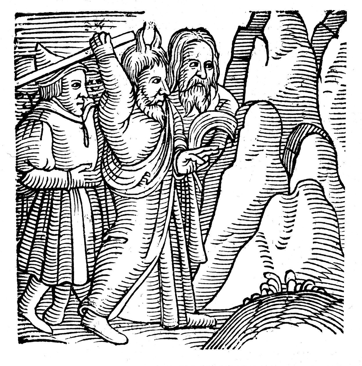 Musa, vahşi doğada kayaya vuruyor ve su üretiyor, 1557 by Unbekannt