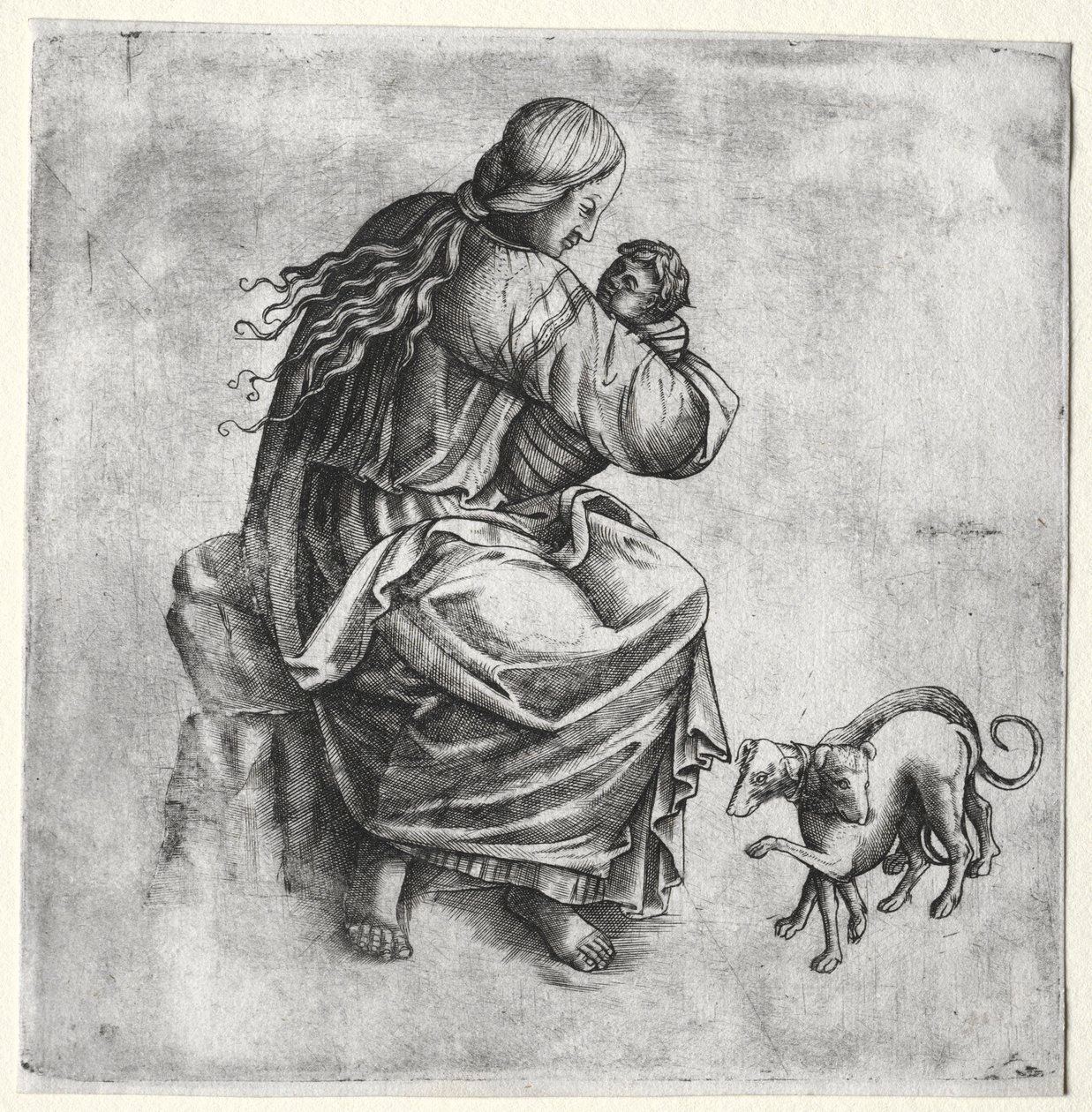 İki Köpekli Anne ve Çocuk, 1400