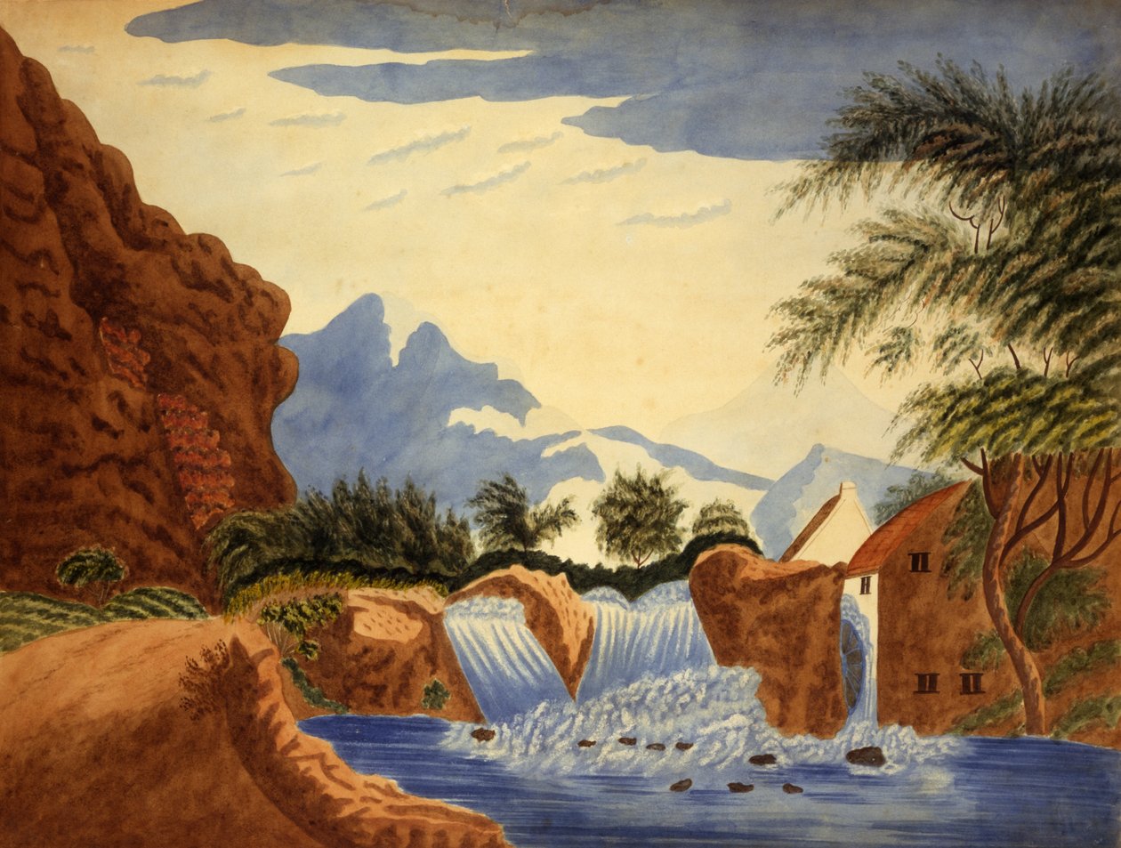 Dağ Manzarası ve Su Çarkı, ca. 1820-1870. by Unbekannt