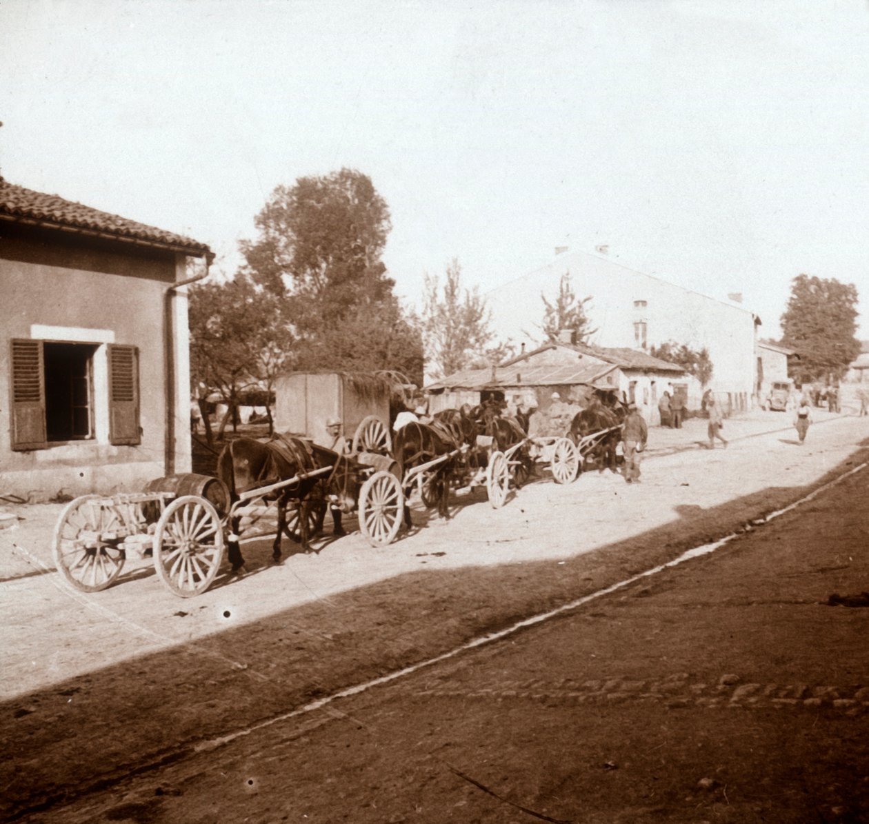 Malzemeleri olan katır vagonları, Verdun, kuzey Fransa, c1914-c1918 by Unbekannt