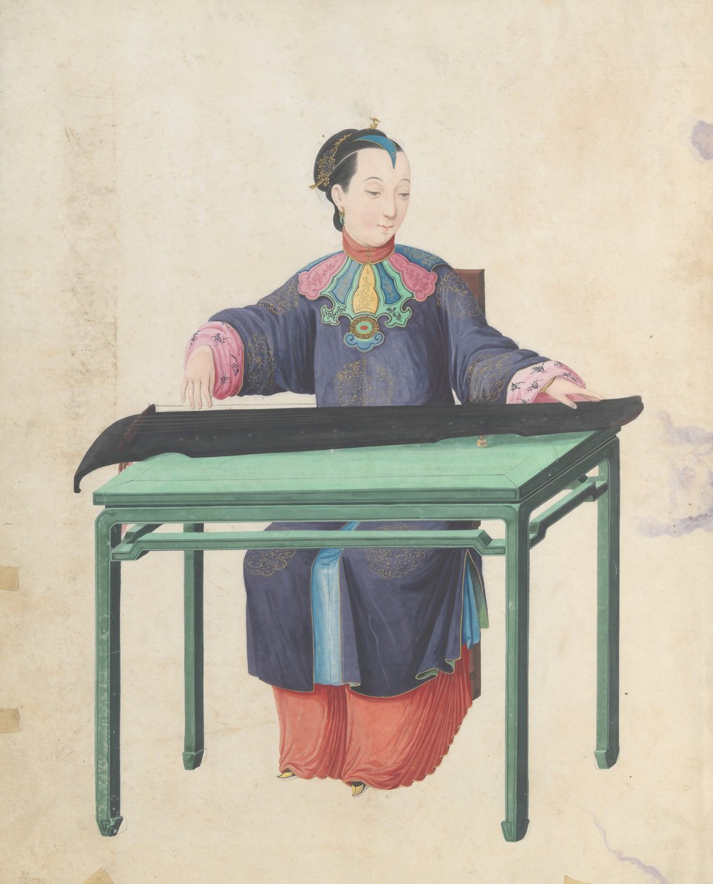 Guqin çalan müzisyen, 18. yüzyılın sonlarında. by Unbekannt