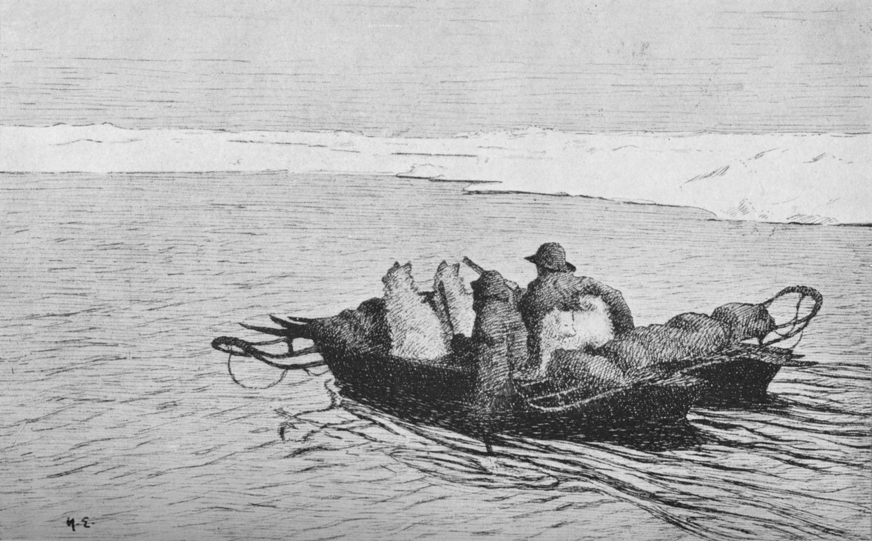 Nansen ve Johansen Buzda Bir Çatlağı Geçerken, 1896, 1928 by Unbekannt