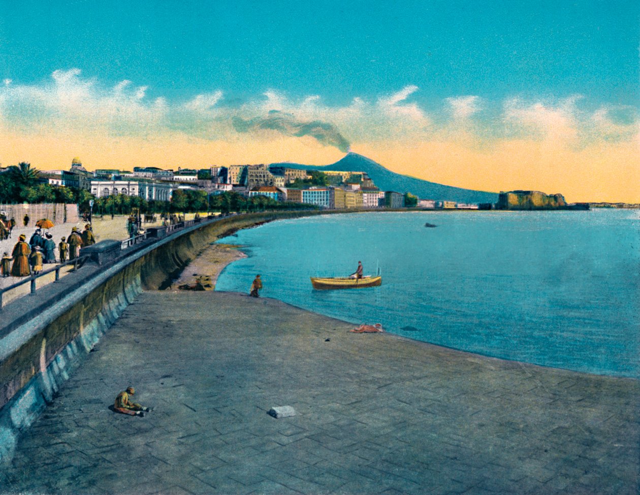 Napoli - DellOvo Kalesi ve Via Caracciolo ile Vezüv, c1900. by Unbekannt